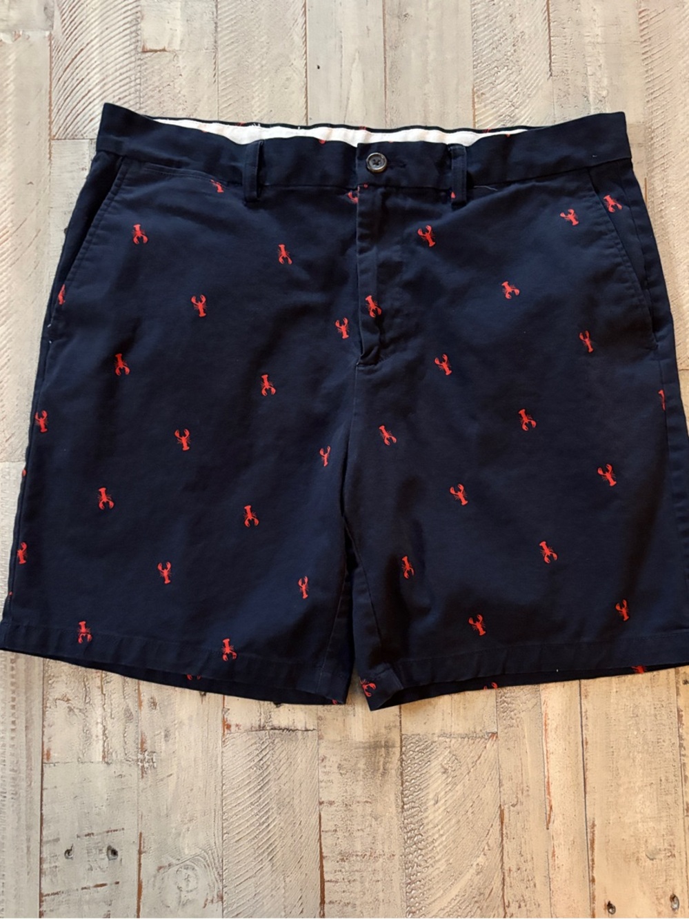 Old Navy Navy Flat-Front Shorts with Red Lobster Print